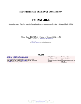 MAGNA INTERNATIONAL INC Form 40-F Filed 2017-03-30