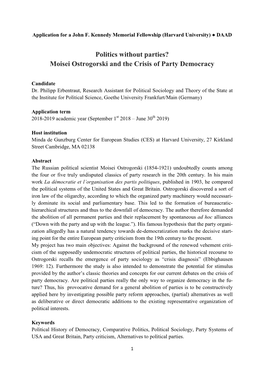 Politics Without Parties? Moisei Ostrogorski and the Crisis of Party Democracy
