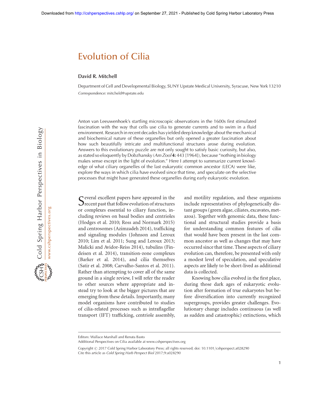 Evolution of Cilia