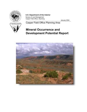 Mineral Occurrence and Development Potential Report