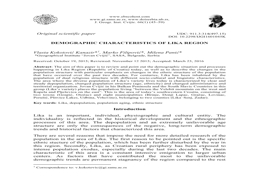 Original Scientific Paper UDC: 911.3:314(497.15) DOI: 10.2298/IJGI1601045K