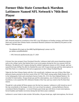 Former Ohio State Cornerback Marshon Lattimore Named NFL Network’S 76Th-Best Player