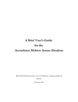 A Brief User's Guide for the Accordance Hebrew Syntax Database