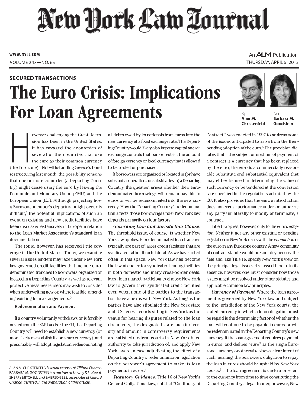 The Euro Crisis: Implications for Loan Agreements