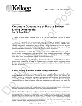 Corporate Governance at Martha Stewart Living Omnimedia: Not “A Good Thing”