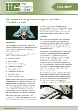 TTE Co-Ordinates Drugs Focus Fortnight Across West Oxfordshire Schools