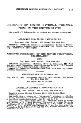 American Jewish Historical Society 217 Directory of Jewish