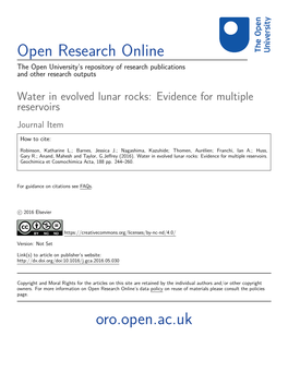 Water in Evolved Lunar Rocks: Evidence for Multiple Reservoirs Journal Item