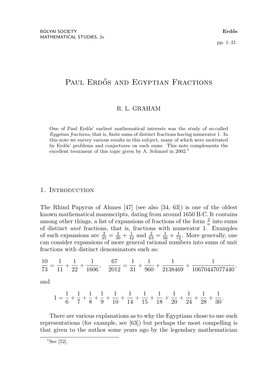 Paul Erdos and Egyptian Fractions