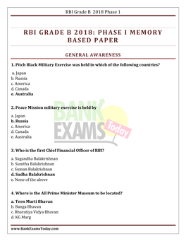 RBI Grade B 2018 Phase 1