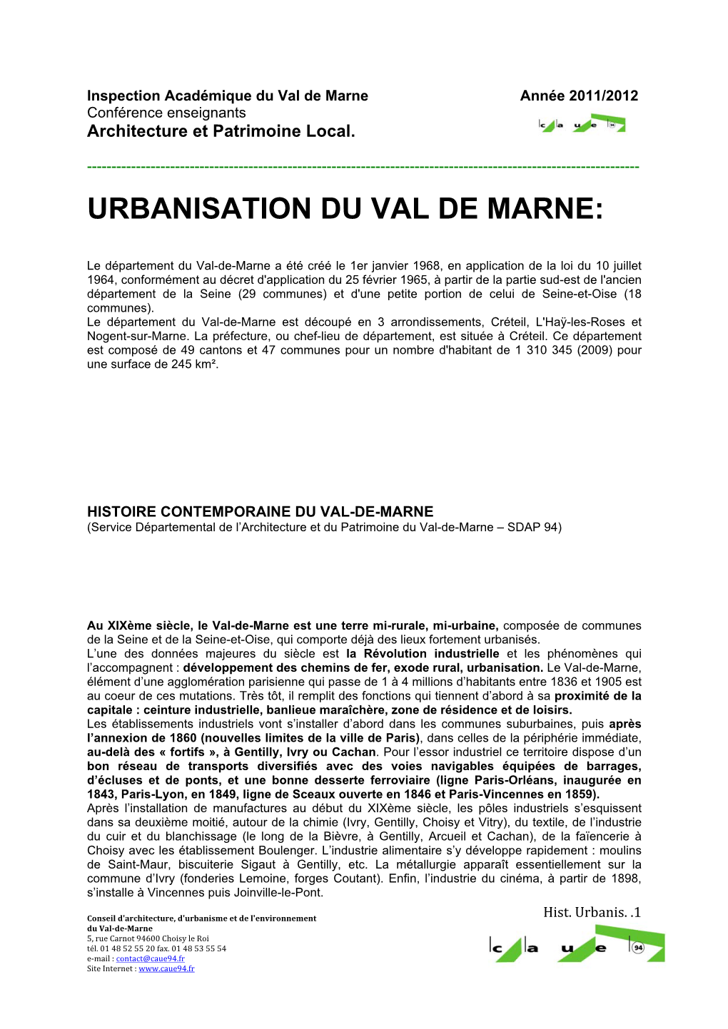 Urbanisation Du Val De Marne