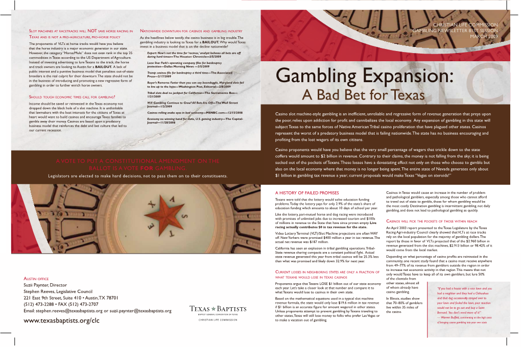 Anti-Gambling Newsletter