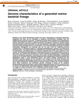 Genome Characteristics of a Generalist Marine Bacterial Lineage