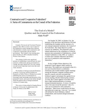 Constructive and Co-Operative Federalism? a Series of Commentaries on the Council of the Federation