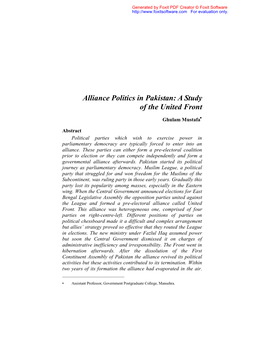 Alliance Politics in Pakistan: a Study of the United Front