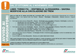 Dal 27 Ottobre Al 2 Novembre 2020 Linee: Torino P.N