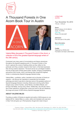 A Thousand Forests in One Acorn Book Tour in Austin