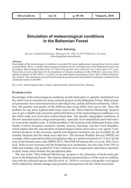 Simulation of Meteorological Conditions in the Bohemian Forest