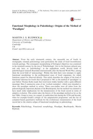 Functional Morphology in Paleobiology: Origins of the Method of ‘Paradigms’