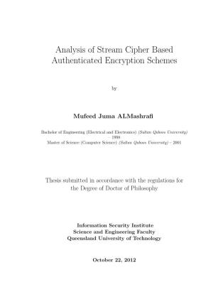 Analysis of Stream Cipher Based Authenticated Encryption Schemes