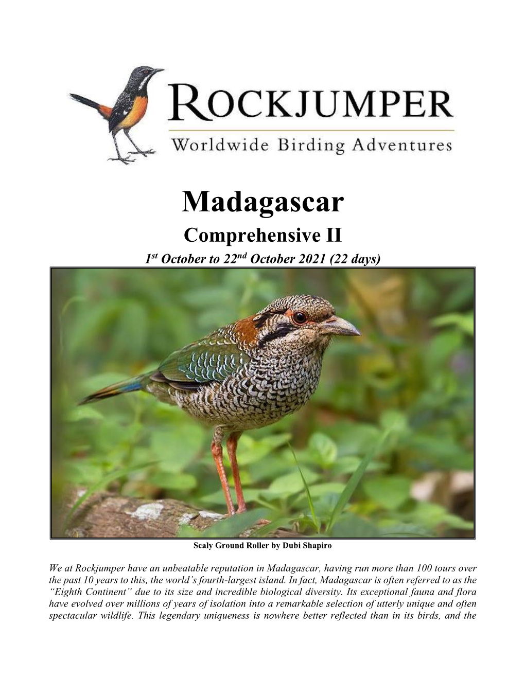 Madagascar Comprehensive II 1St October to 22Nd October 2021 (22 Days)