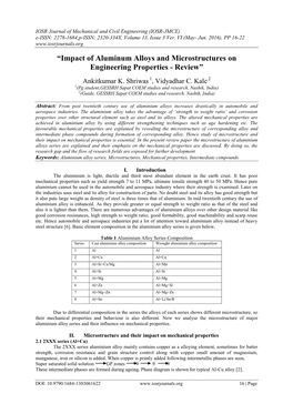 Impact of Aluminum Alloys and Microstructures on Engineering Properties - Review”