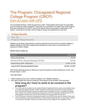 Chicagoland Regional College Program (CRCP) Earn & Learn with UPS