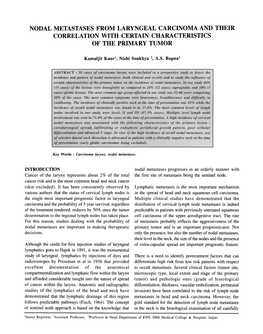 Nodal Metastases from Laryngeal Carcinoma and Their Correlation with Certain Characteristics of the Primary Tumor