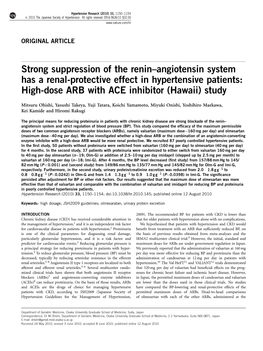 Angiotensin System Has a Renal-Protective Effect in Hypertensive Patients: High-Dose ARB with ACE Inhibitor (Hawaii) Study