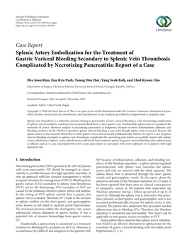 Case Report Splenic Artery Embolization for the Treatment Of