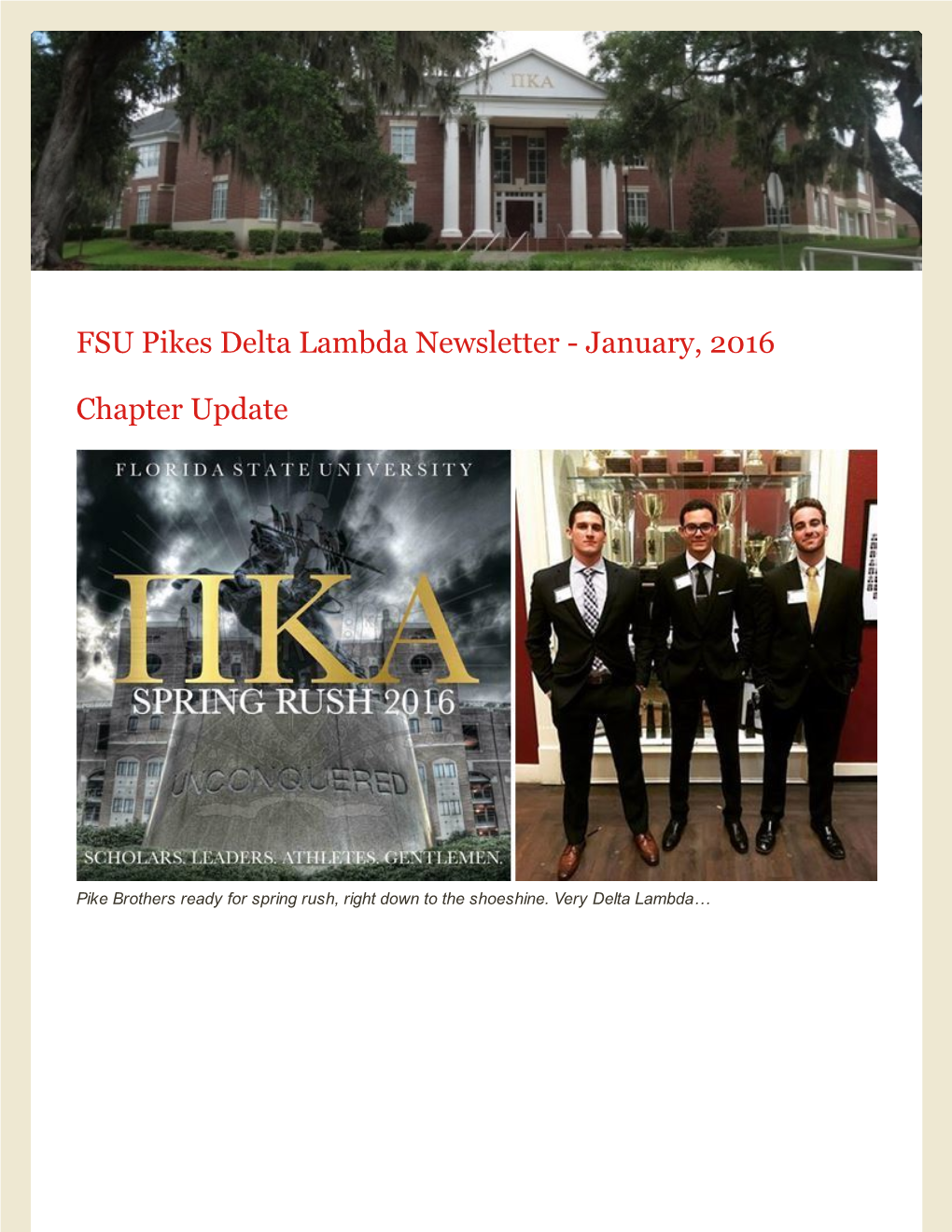 FSU Pikes Delta Lambda Newsletter January, 2016 Chapter Update