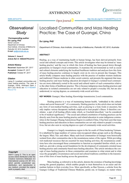 Localised Communities and Mass Healing Practice: the Case of Guangxi, China