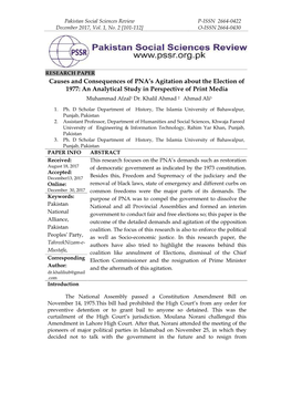 Causes and Consequences of PNA's Agitation About the Election of 1977