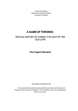 A Game of Thrones: Textual History of 2 Kings 17 in Light
