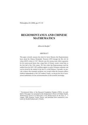 Regiomontanus and Chinese Mathematics