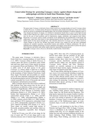 Conservation Strategy for Protecting Crataegus X Sinaica Against Climate Change and Anthropologic Activities in South Sinai Mountains, Egypt