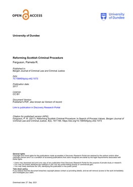 University of Dundee Reforming Scottish Criminal Procedure Ferguson, Pamela R