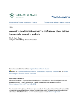 A Cognitive Development Approach to Professional Ethics Training for Counselor Education Students