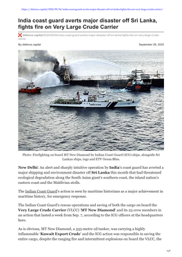 India Coast Guard Averts Major Disaster Off Sri Lanka, Fights Fire on Very Large Crude Carrier