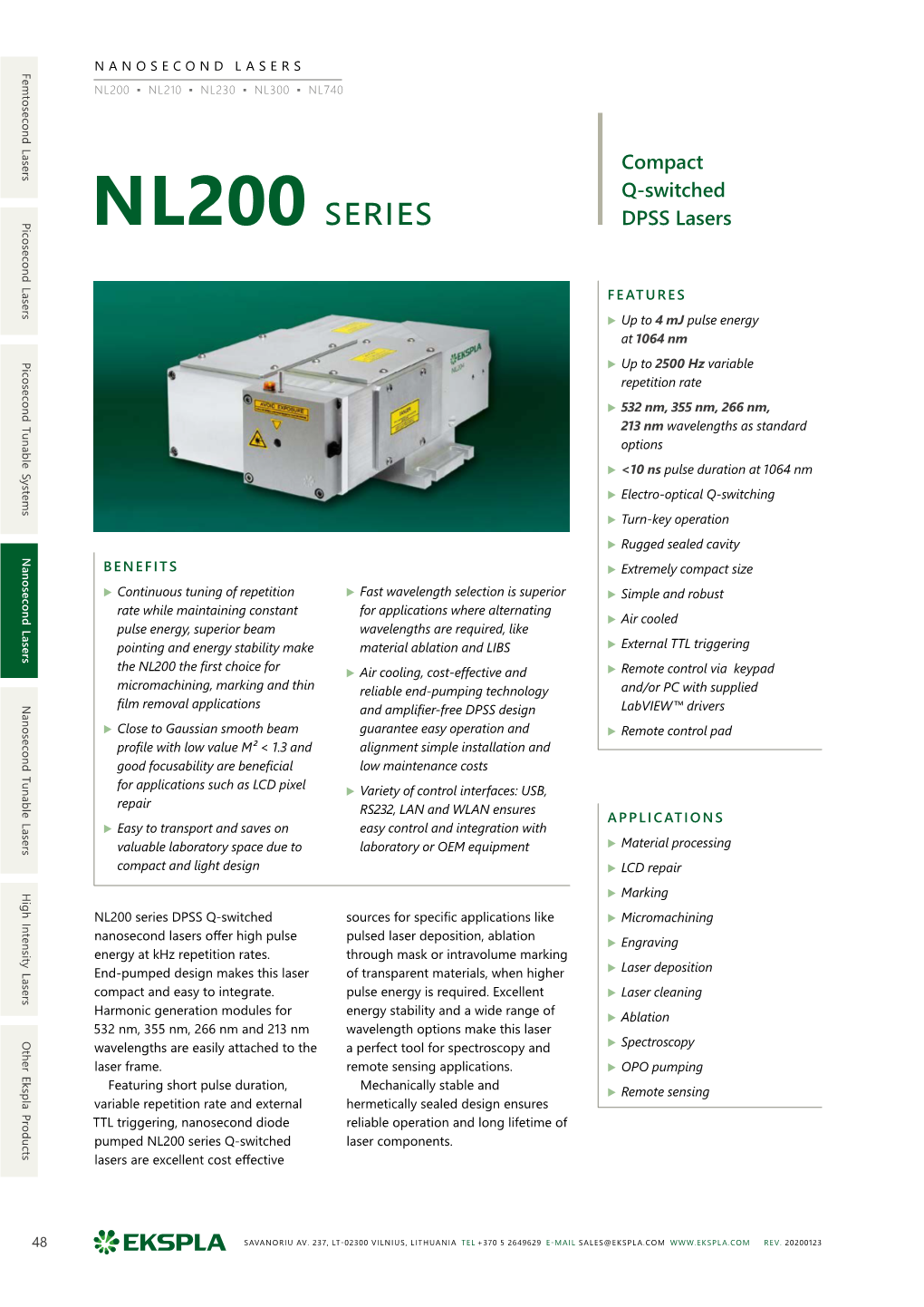 NL200 Series Q-Switched Energy at Khz Repetition Rates