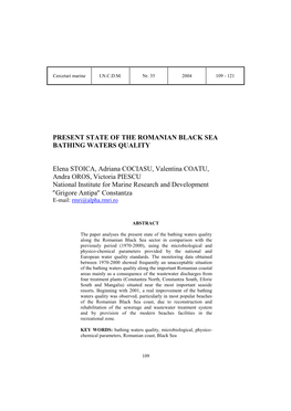 Present State of the Romanian Black Sea Bathing Waters Quality