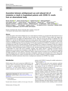 Association Between Antidepressant Use and Reduced Risk of Intubation Or Death in Hospitalized Patients with COVID-19: Results from an Observational Study