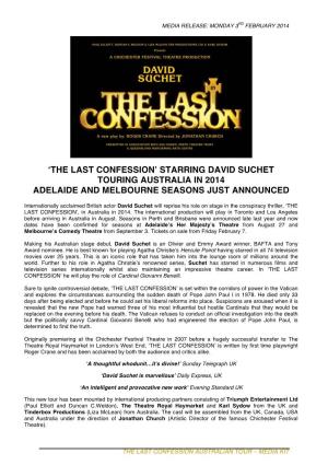 'The Last Confession' Starring David Suchet Touring Australia in 2014