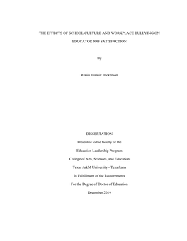 The Effects of School Culture and Workplace Bullying On