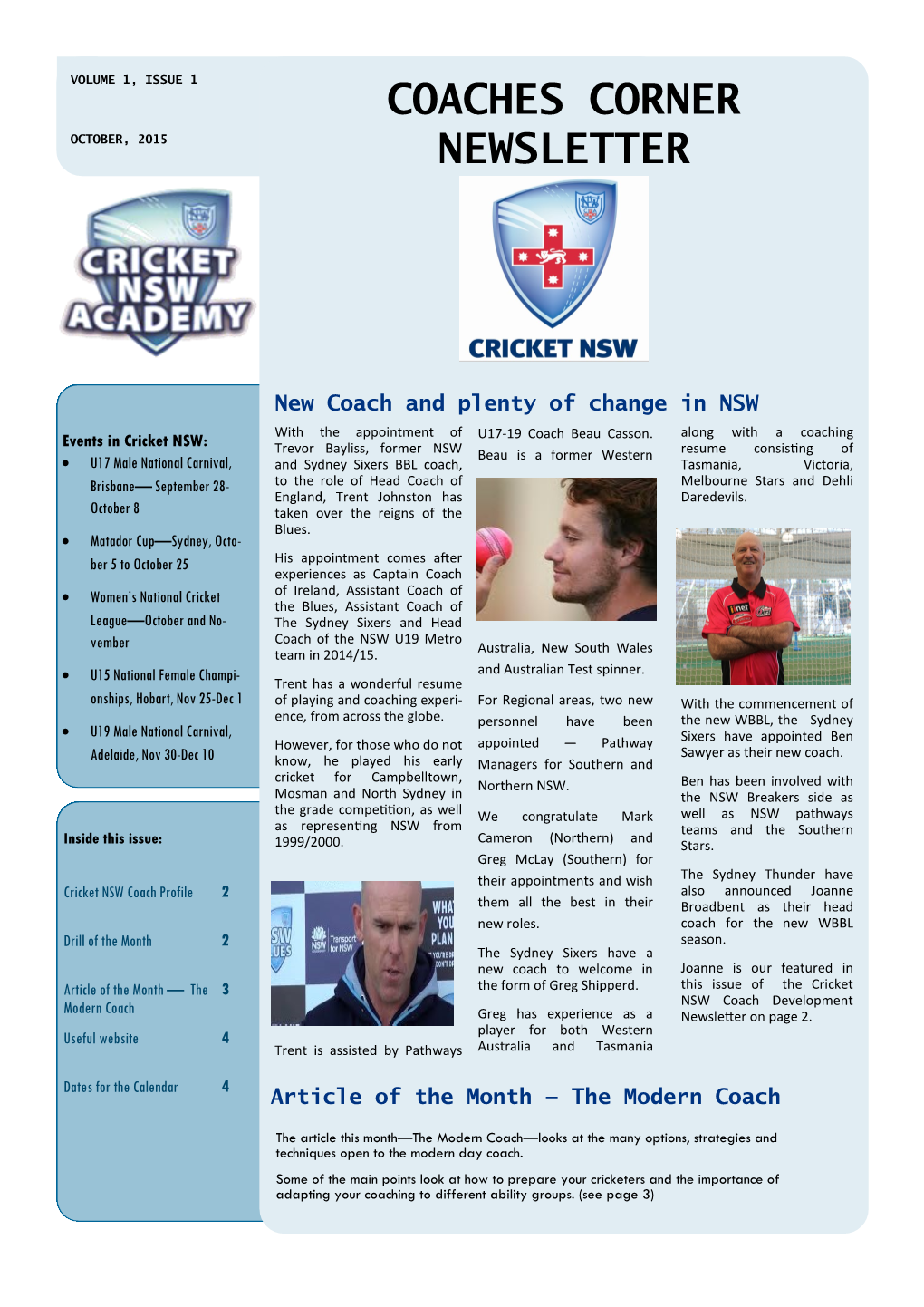 Coaches Corner Newsletter