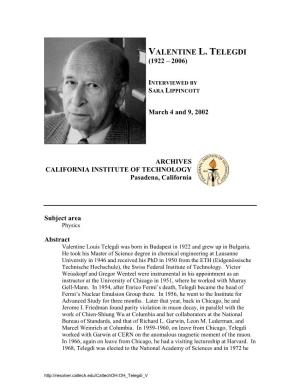 Iterview with Valentine L. Telegdi