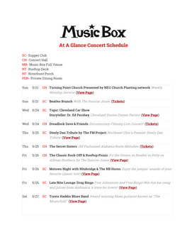 At a Glance Concert Schedule