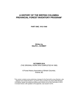 A History of the British Columbia Provincial Forest Inventory Program*