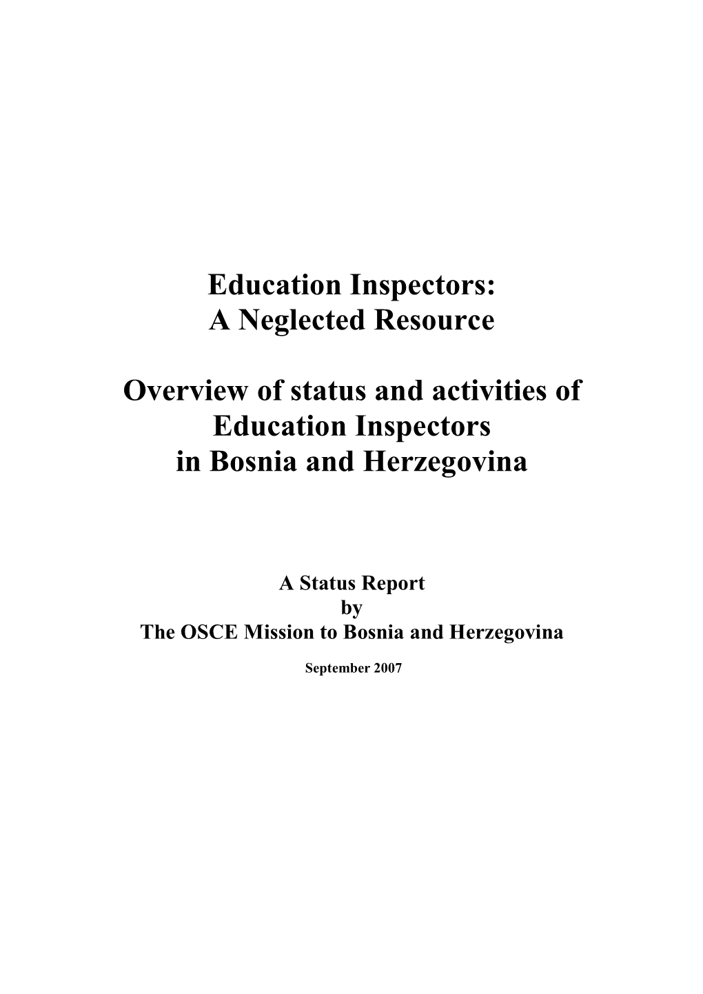 Overview of Status and Activities of Education Inspectors in Bosnia and Herzegovina