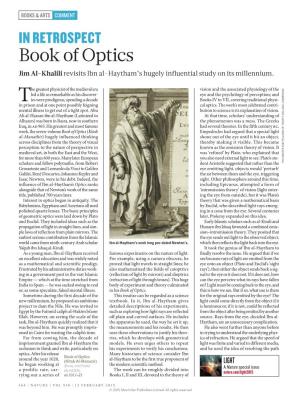Book of Optics Jim Al-Khalili Revisits Ibn Al-Haytham’S Hugely Influential Study on Its Millennium